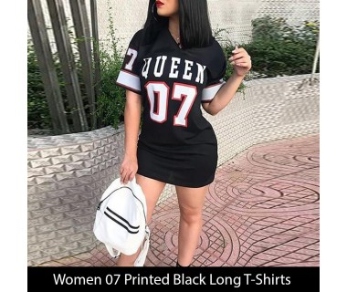 Women 07 Printed Black Long T-Shirts Women 07 Printed Black Long T-Shirts